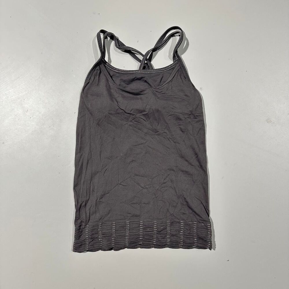 Athleta Dark Brown Strappy Tank Top with Gold Detail and Shelf Bra